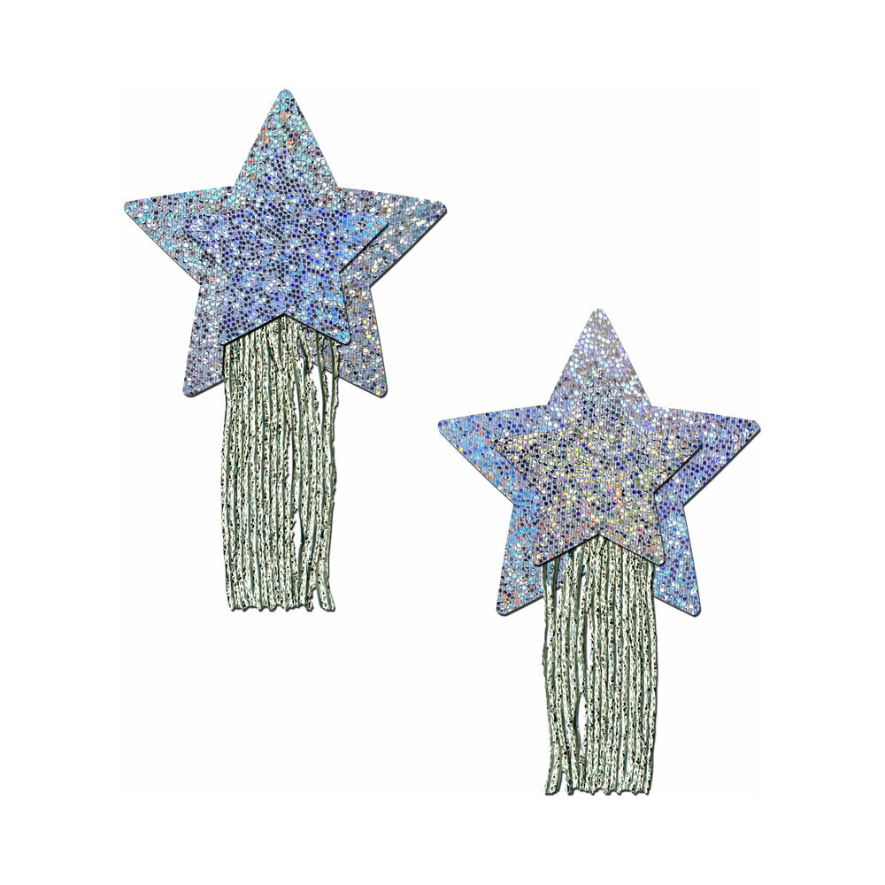 Silver Glitter Star Nipple Pasties with Tassels
